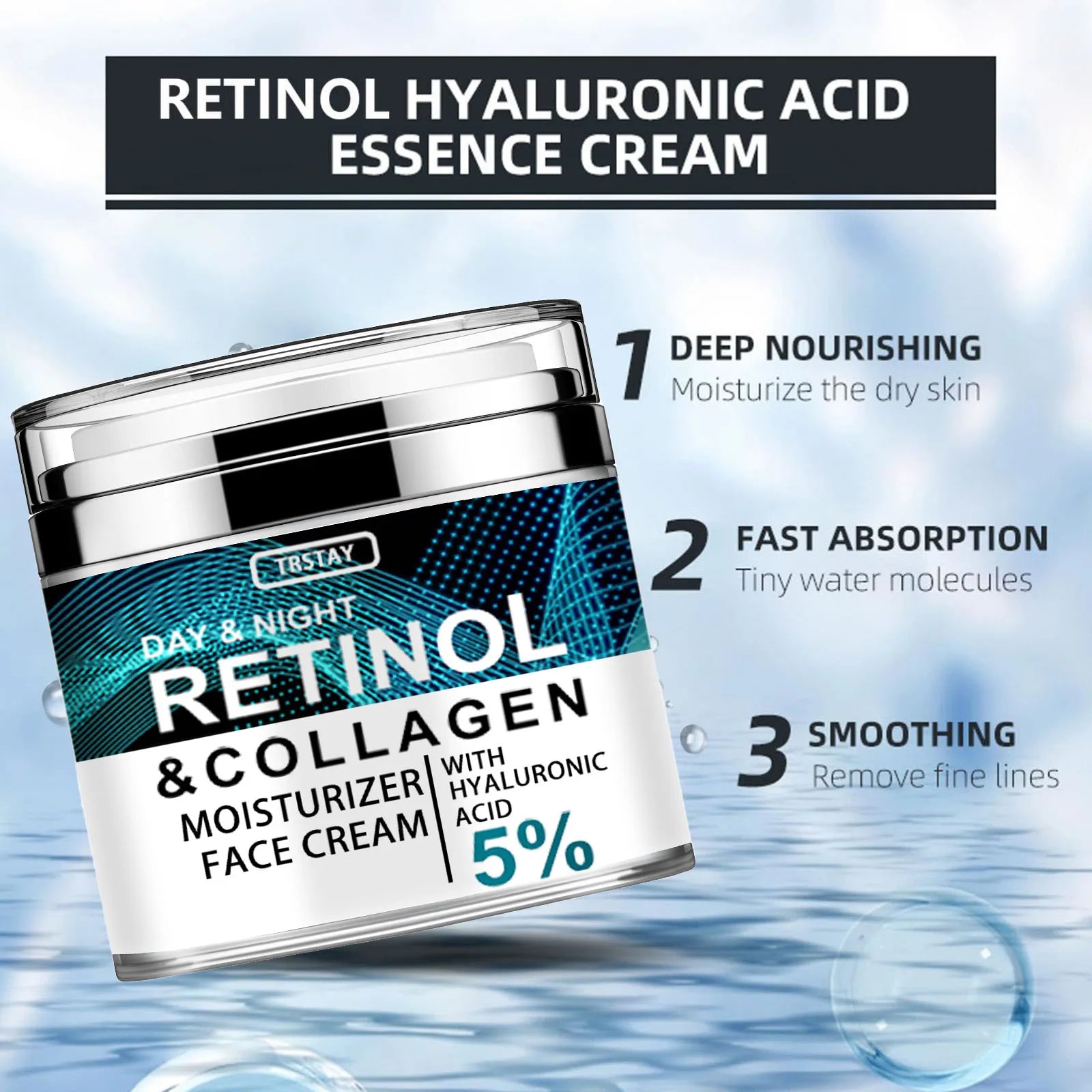 Crema de colágeno, retinol y ácido hialurónico, crema facial con retinol y colágeno